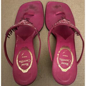 Rene Caovilla T-Strap Jeweled Crystal Hot Pink Thong Sandals Size 41